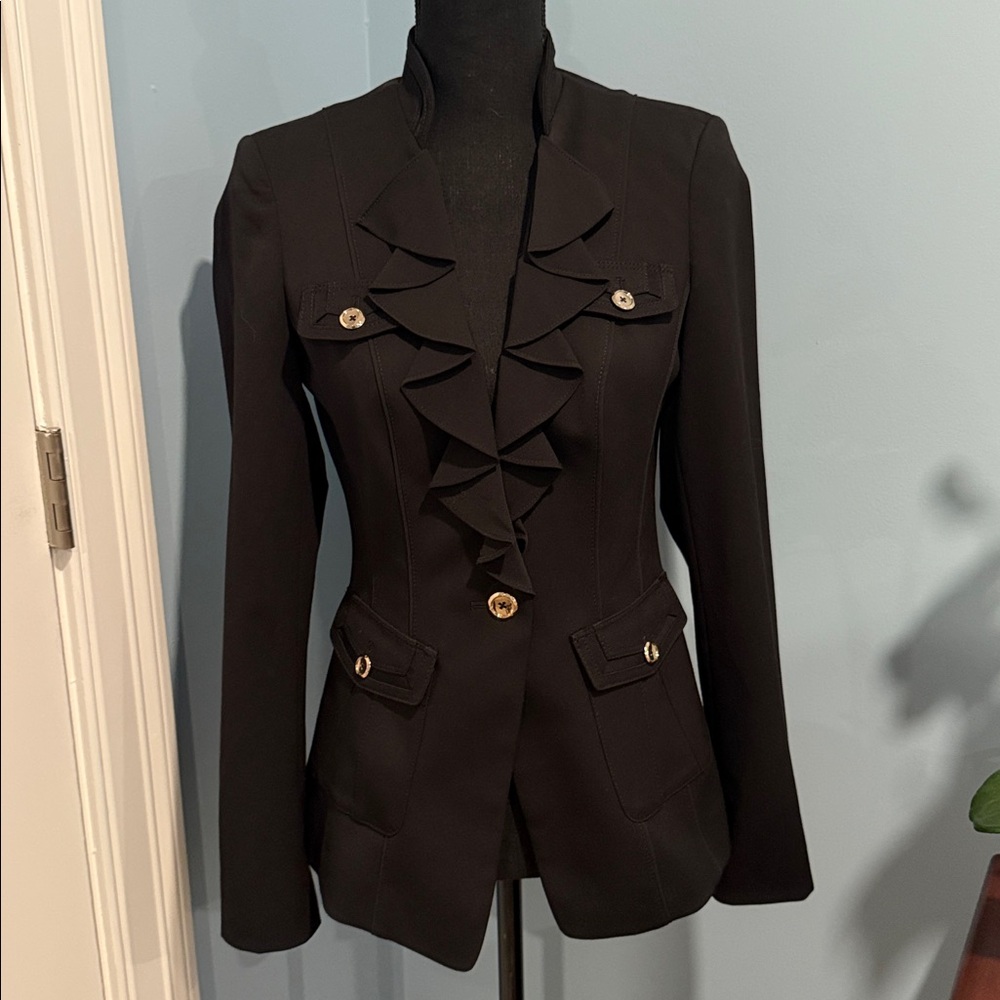 White House Black Market Black Ruffled Jacket